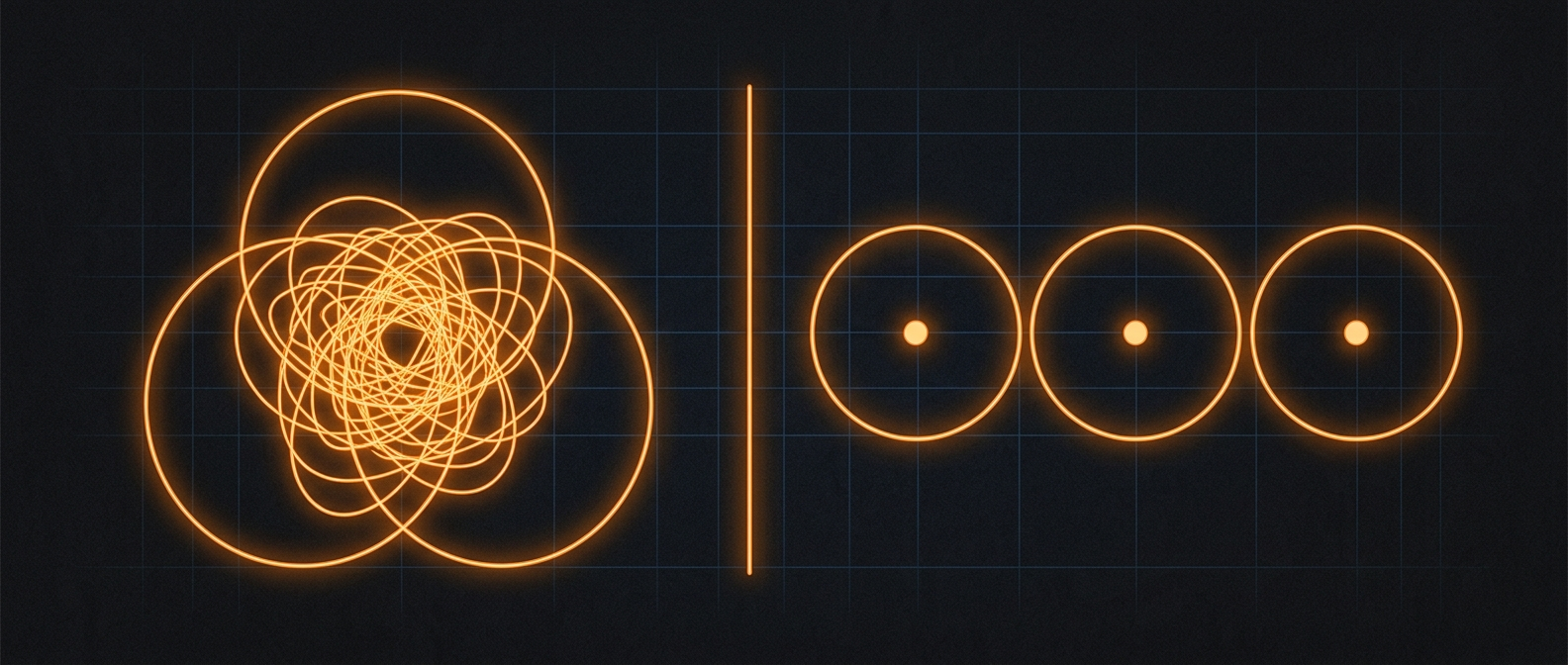 Comparison of keyword cannibalization with overlapping circles versus clean programmatic segmentation with distinct circles
